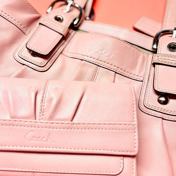 Coach Accessories - COACH Soho Pleated Pink Leather Tote Bag & Wallet